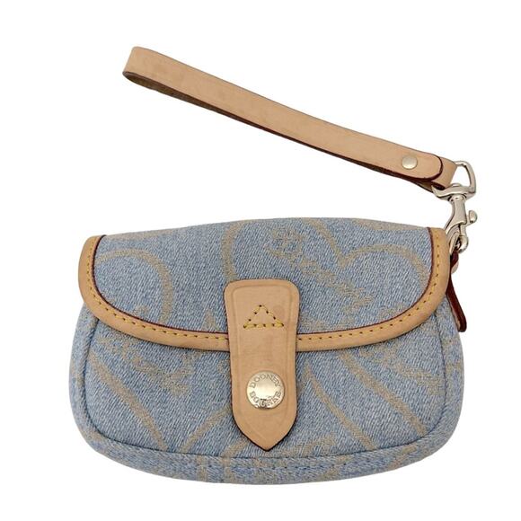 Dooney & Bourke Denim Wristlet Coin Purse Signature Logo Monogram USA Vintage - Picture 1 of 10